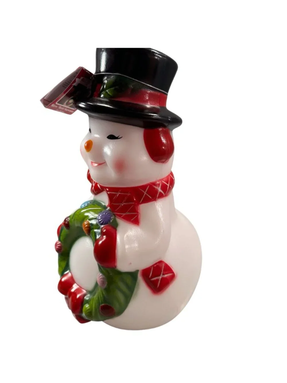 Mr Christmas Snowman Blow Mold Nostalgic Decoration Wreath Black Hat Holiday